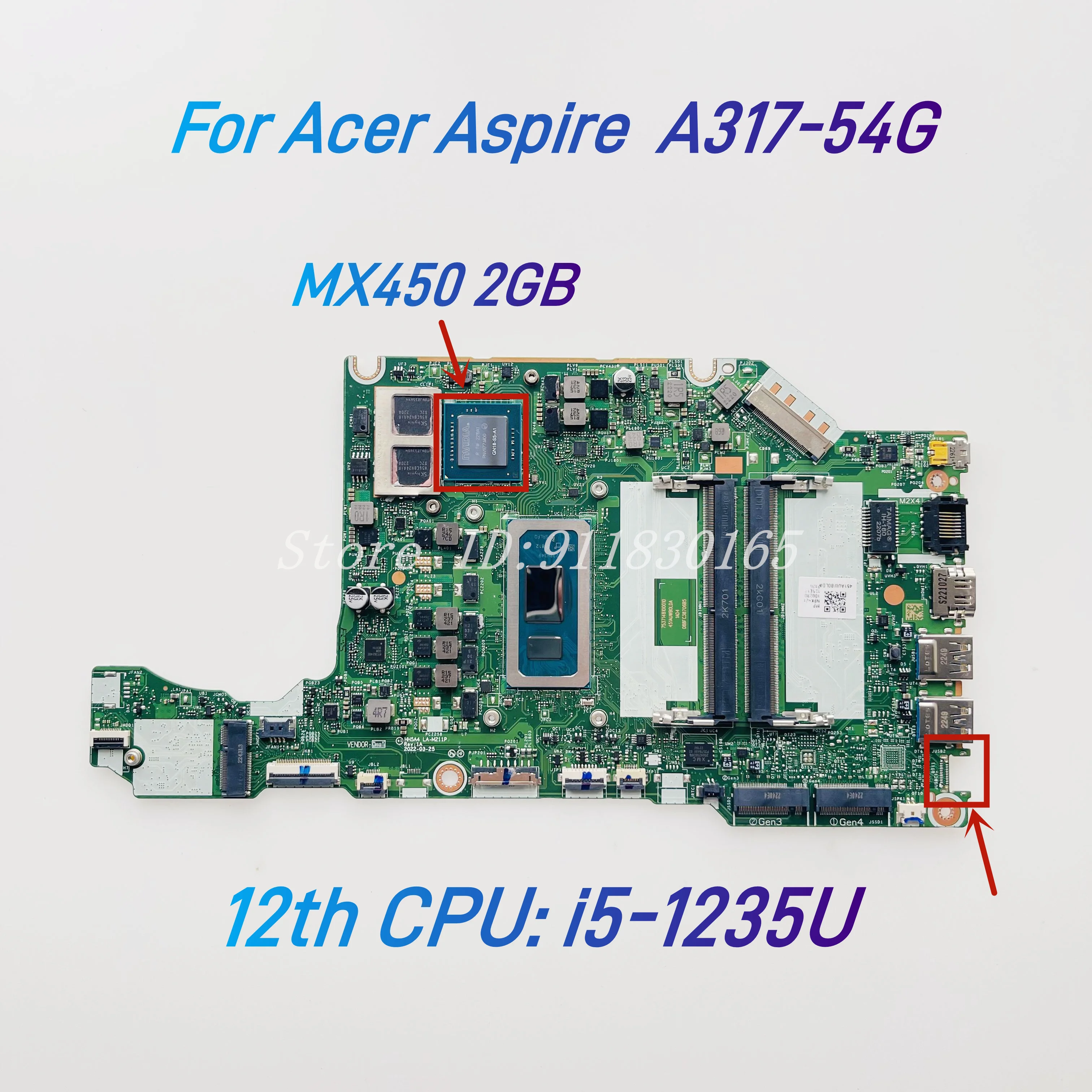 

HH5A4 LA-M211P REV:1.A для Acer Aspire A317-54 A317-54G, материнская плата для ноутбука с процессором i5-1235U MX450, 2G-GPU, материнская плата, 100% работа