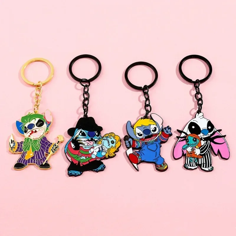 New Disney Cartoon Stitch Enamel Keychain Accessories Anime Cos Jack Chucky Joker Key chains for Women Men Kids Halloween Gifts