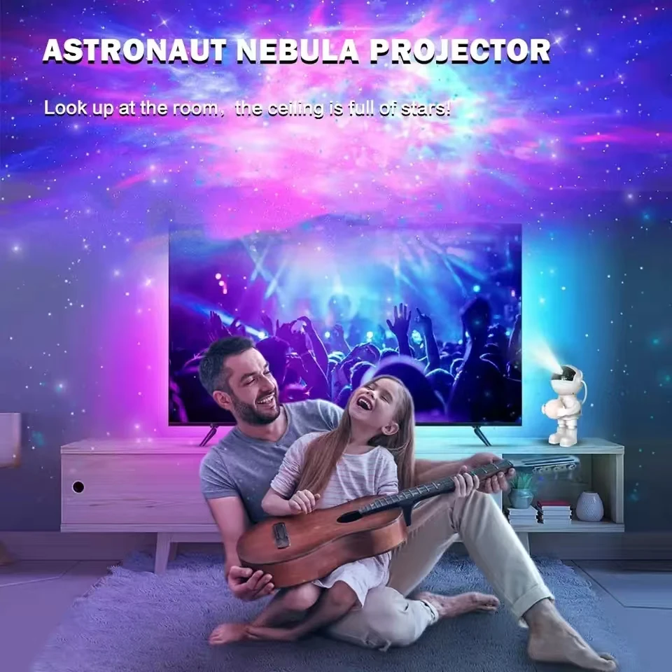 Astronauta Céu Estrelado Projeção Lâmpadas Noturnas, LED Full Star, Luz Atmosfera, Decoração do Quarto, Festa, Presente Infantil, USB