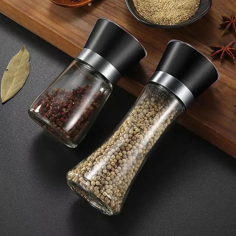 Spice Grinder Portable Spice Grinder Adjustable Coarseness Salt Pepper Grinder Set Stainless Steel Spice Mill with Glass Body