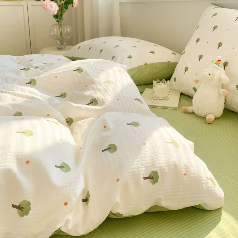 Cute pumpkin Korean Duvet Cover Set Skin Friendly Washed Cotton Bedding and Bed Sheets Girls Comforter Cover Single Queen Size