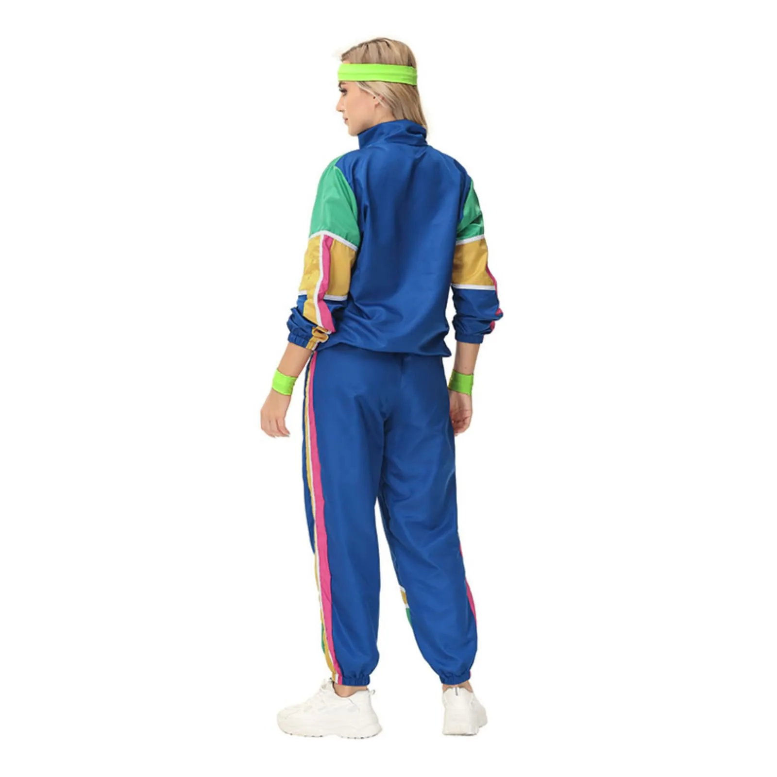 Adult Women And Man 80s Retro Style Hip Hop Windbreaker Disco Tracksuit Two Piece Set Colorblock Long Sleeve Tops And Pants Suit