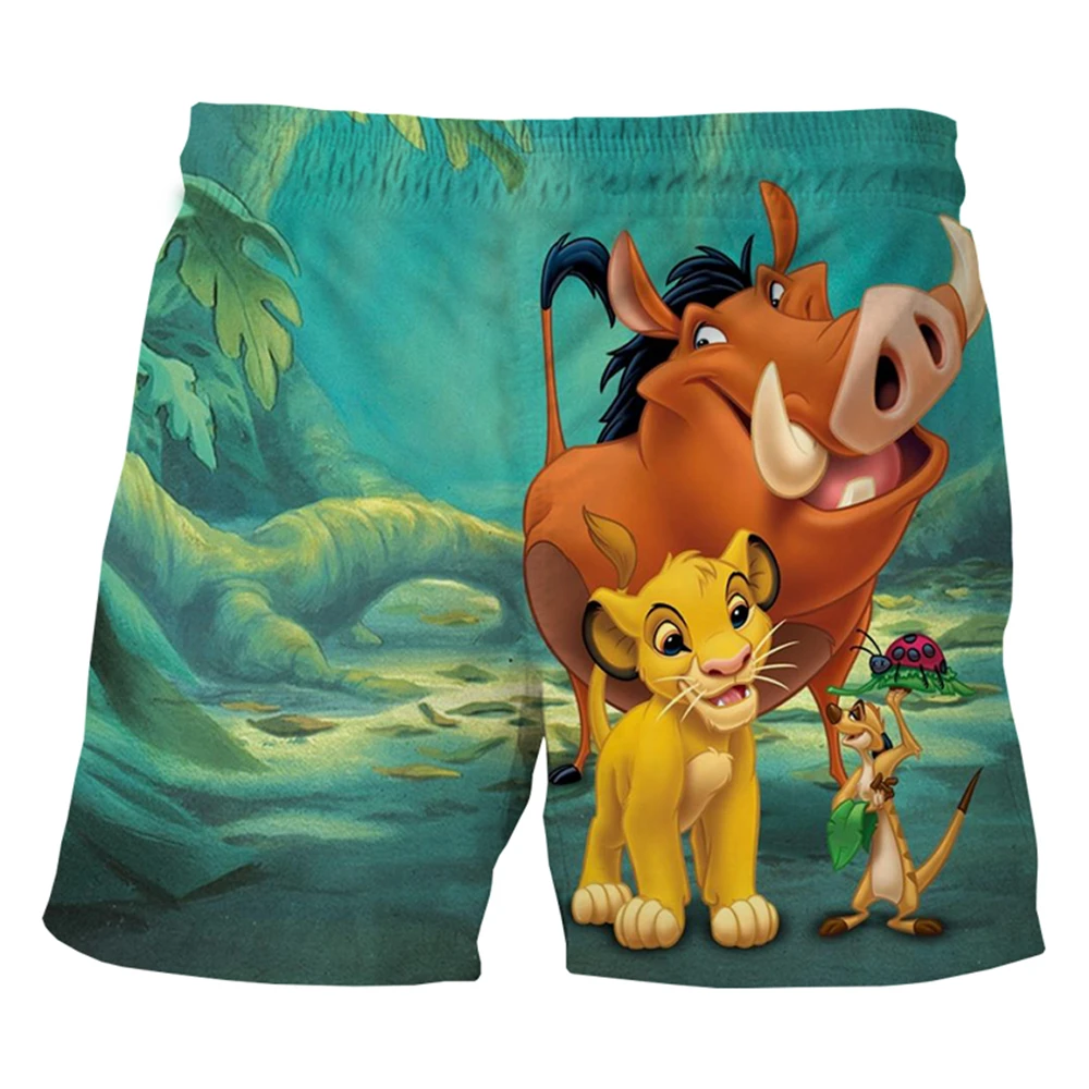 MINISO New Beach Shorts Cartoon Anime The Lion King 3D Print Men Women Fashion Casual Board Shorts Kids Trunks Swimwear Clothing