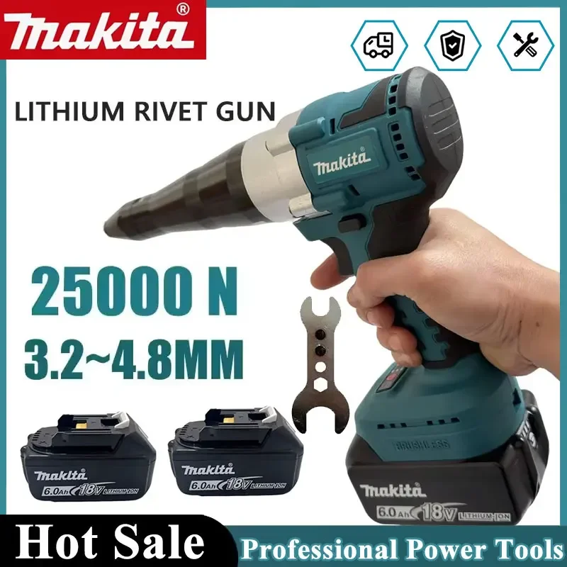 

Бесщеточный электрический заклепочник Makita 25000N, аккумуляторный, 3.2-4.8 мм, для заклепок-гайок, с функцией дрели, автоматический электроинструмент для аккумуляторов 18В