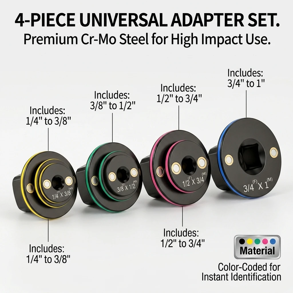 Socket Adapter Set 1/4 to 3/8 3/8 to 1/2 1/2 to 3/4 3/4 to 1 Magnetic Cr-Mo Impact Converter 4-in-1