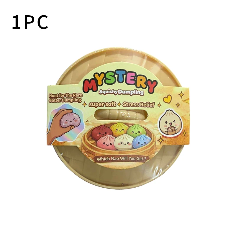 Squishy Dumpling Pailleté Avec Visage – Jouet Anti-stress Ultra-doux, TPR, 1 Pièce Aléatoire (couleur Variée)