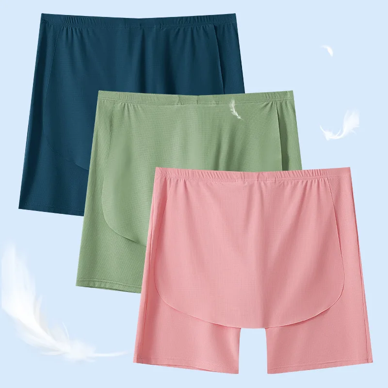 

Men's Anti-Roll Side Opening Underpants Boxers Underwear Ice Silk Mesh Panties Lengthened U Convex Pouch Lingerie Bikini Slip