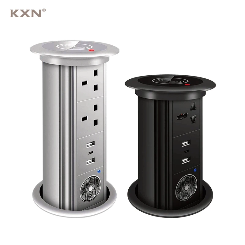 KXN Pop Up Socket Kitchen Worktop Hidden Socket Plug Electrical Lifting Retractable Outlet With Fast USB Charging Audio Speaker