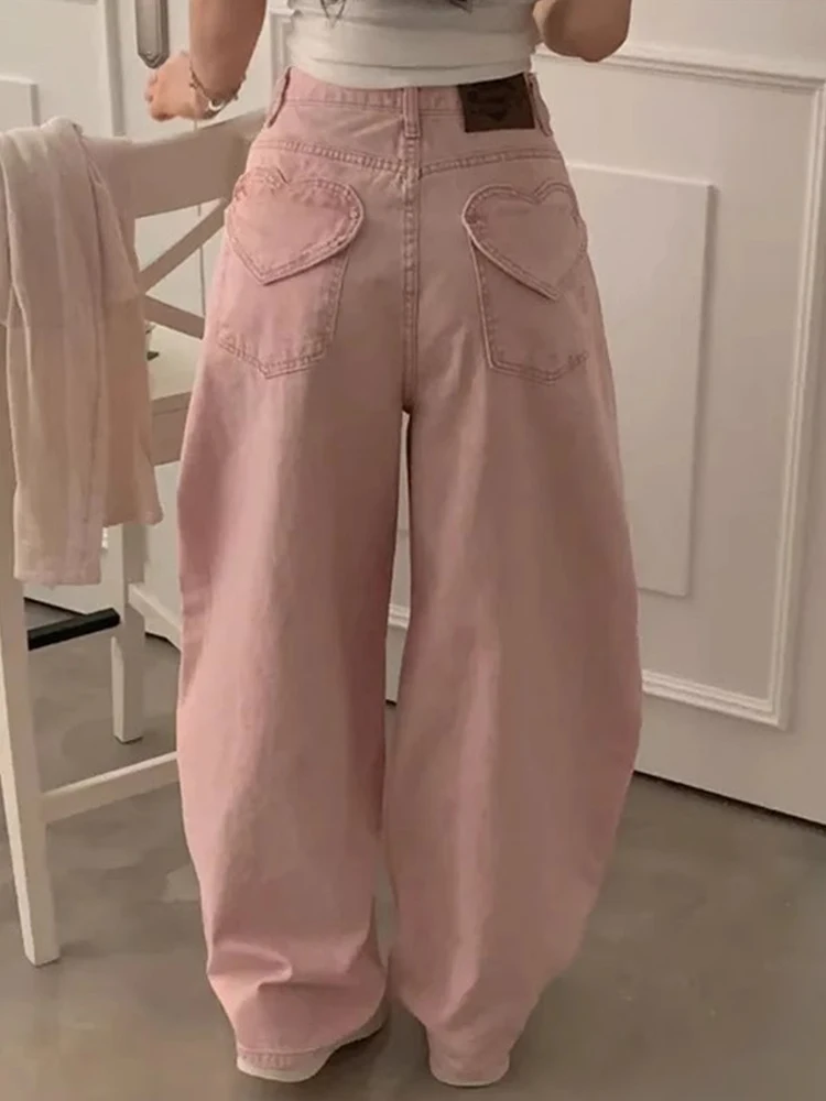 ハイウエストデニムジーンズ女性の春の新スタイル多用途バナナパンツバックハートポケットカジュアルルーズフィットロングレギンス