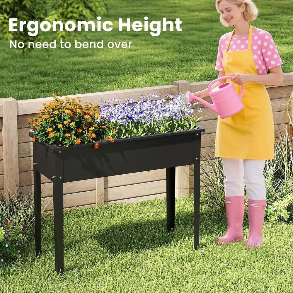 Elevated 32 Planter Box with Legs, Drainage, and Hemming for Outdoor Gardening, Vegetables, and Herbs