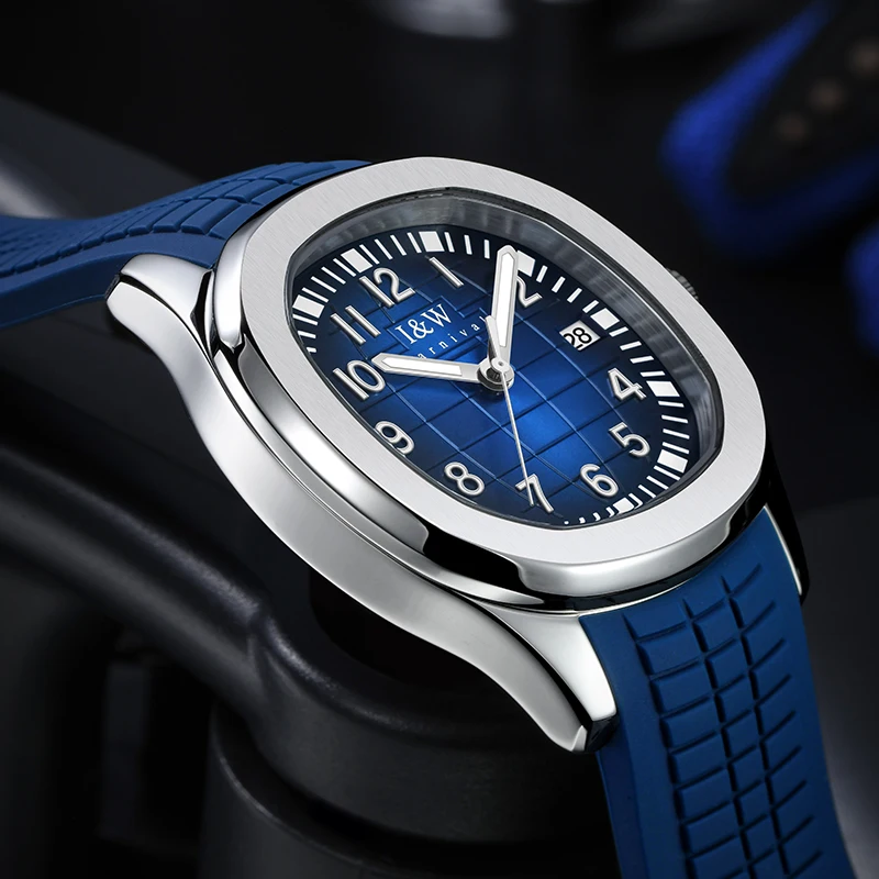 ساعات IW للرجال ساعة معصم ميكانيكية أوتوماتيكية فاخرة NH35 حركة شريط مطاطي أزرق زجاج الياقوت مقاوم للماء Reloj