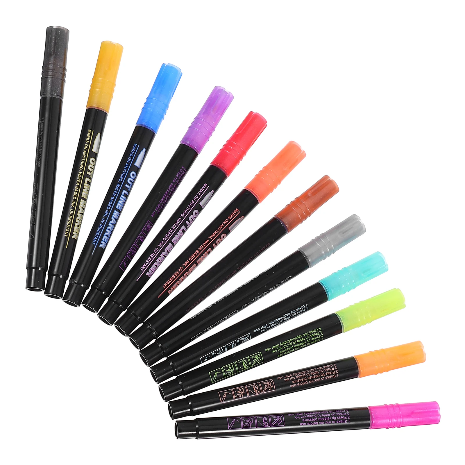 

12pcs Pens Double Tip Color Markers Plastic Tools Kids Drawing Journaling Multicolor Glitter Fine Liner Sparkle