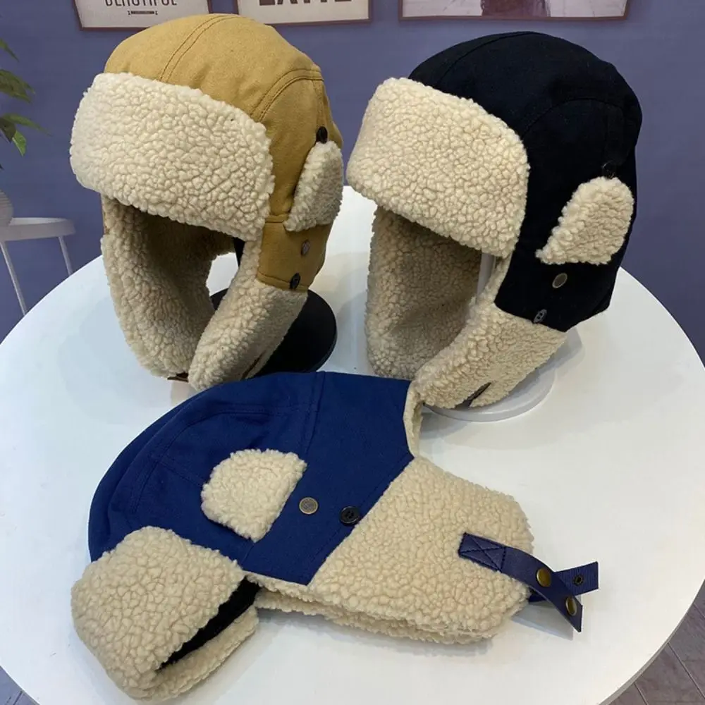 Fashion Winter Pilot Lei Feng Hat Thickened Cashmere Canvas Hat Windproof Eye Protection Skiing Hat