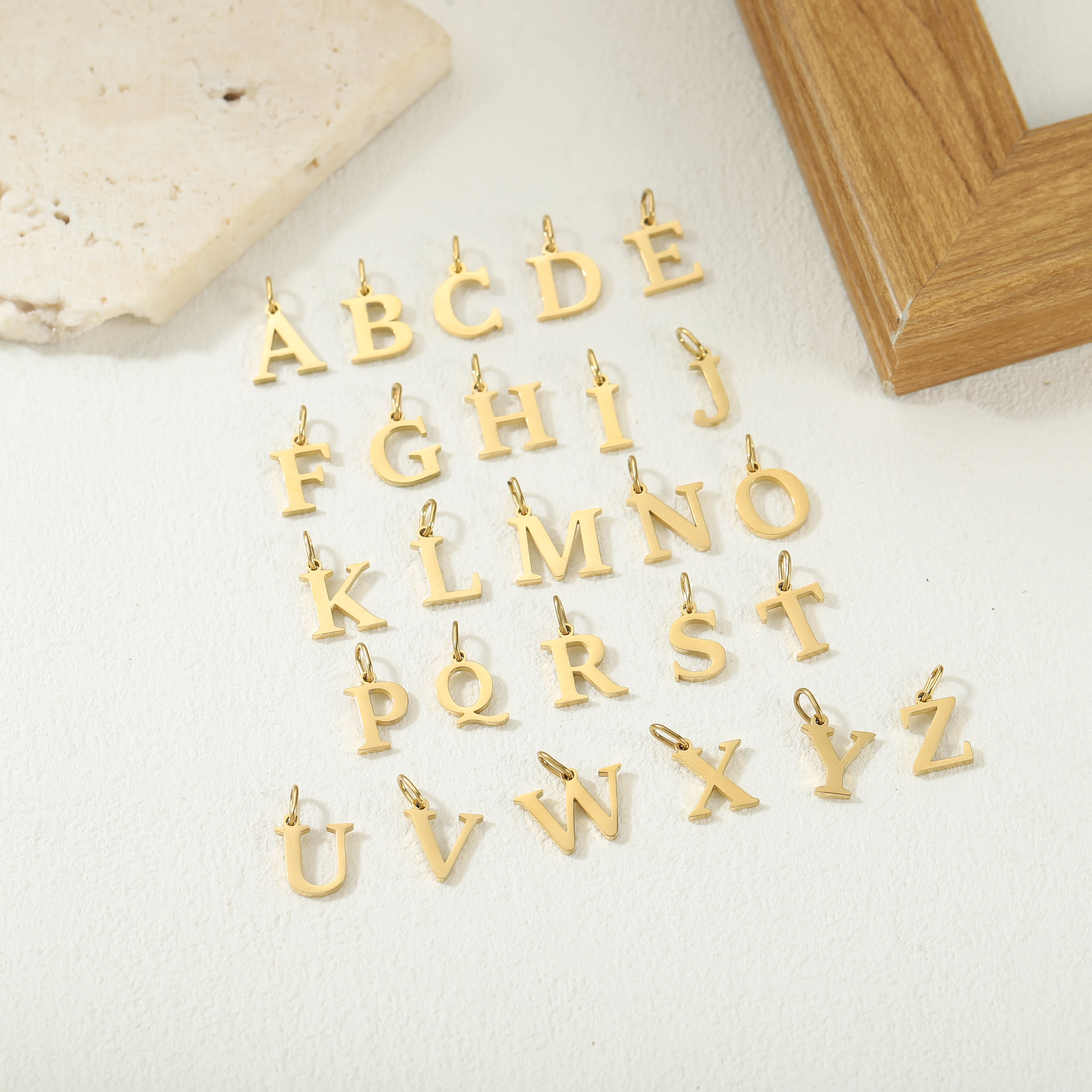 26 Letter Alphabet Initial 10mm Charm Pendant Jewelry Gold Stainless Steel Simple PVD Plated DIY Necklace Bracelet Jewelry - Image 6