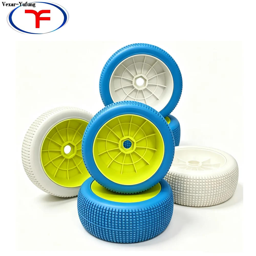 Yufung Blue/White 1/8 Buggy Rubber Tyres Hex 17 110 mm Wheel Rim for HSP Redcat Traxxas Arrma Pre-Glued Off-Road RC Tires Parts