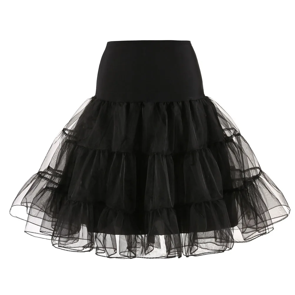 

Retro Petticoat Short Hoopless Tutu Skirt Women Black Bride Dance Slip Underskirt Spring Summer Autumn