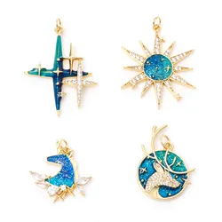 Copper Micro Pave Multicolor Star Enamel Cubic Zirconia Pendants Gold Color Metal Charms DIY Making Necklace Women Jewelry,1PC