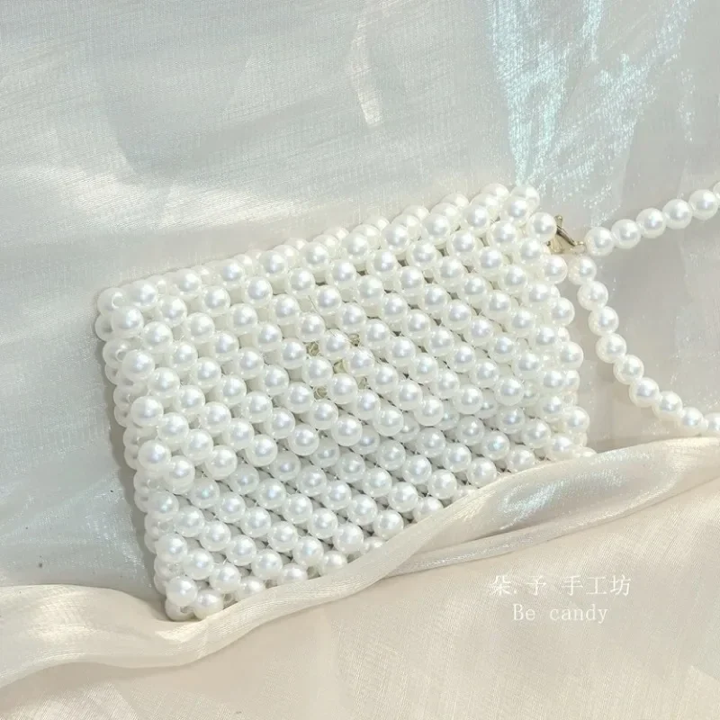 Women's Bags 2024 Summer Pearl Handmade Bead Cute Small Wallet Banquet Hand Handheld Vacation Mini Card Bag Customizable Colors