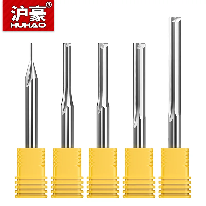 HUHAO 3.175mm Shank 2 Flutes Straight Slot Milling Cutter Tungsten Carbide End Mill Hard Wood MDF Engraving Router Bit CNC Tools