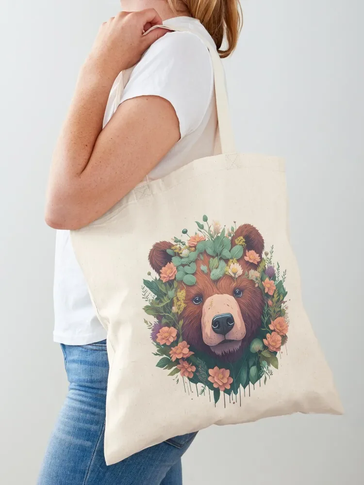 

Floral Elegance: Vintage Bear Adorned in Blossoms Tote Bag Beach bag tote bag woman eco folding Fabric