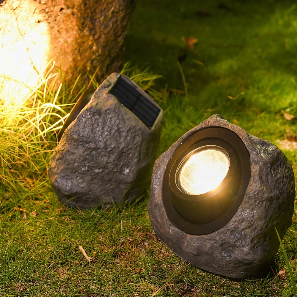 IP65 Waterproof Solar Powered Stone Lamp LED For Outdoor Garden Patio Walkway Lighting With White Warm Mode Options
