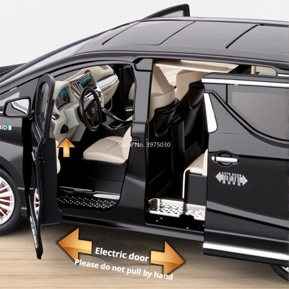 1:18 Toyota Vellfire Cars Models Alloy Diecast Toys 6 Doors Opened Miniature Vehicles Wheel Pull Back MPV Kids' Perfect Presents