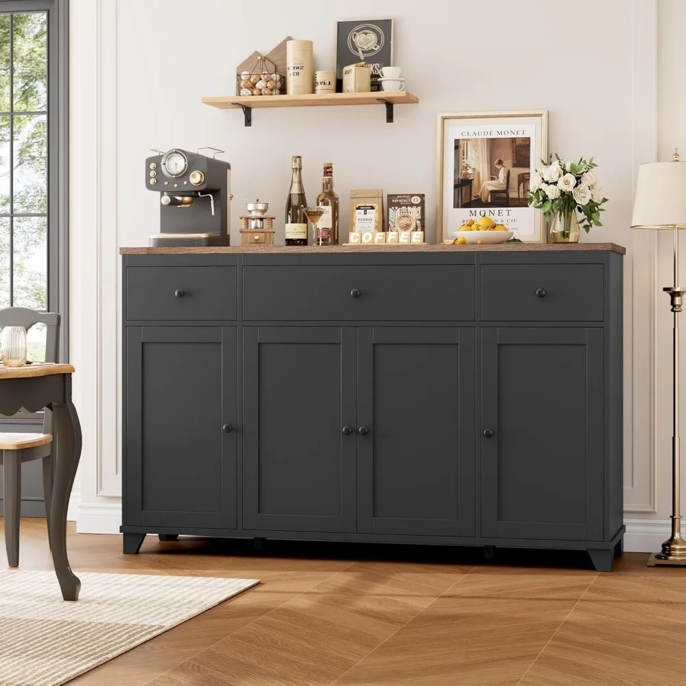 بوفيه مطبخ كبير على طراز المزرعة مقاس 55 بوصة مع أدراج وأبواب تخزين