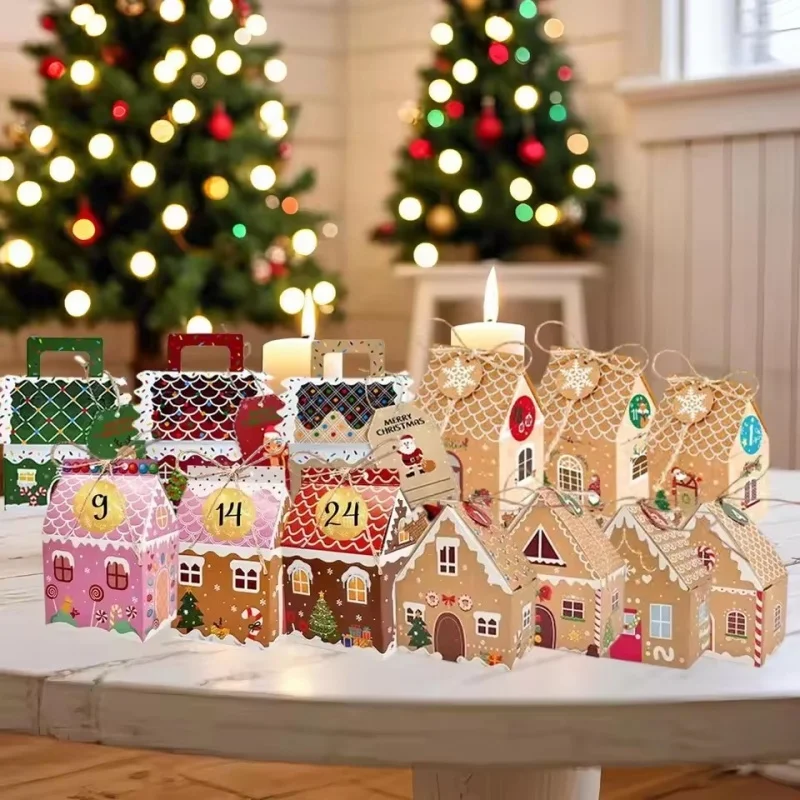 

24Pc Christmas Boxes -Gingerbread House Paper Containers for Cookie Candy, Perfect as Xmas New Year Party Favors &Gift Packaging
