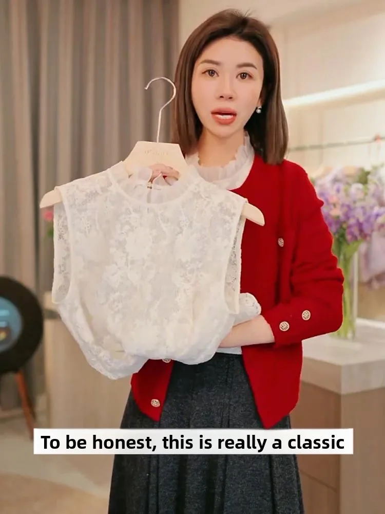 

Early Spring Lace Splice Comfortable Versatile Svel Layering Casual Base Tank Top Korean Sle Commute Silk