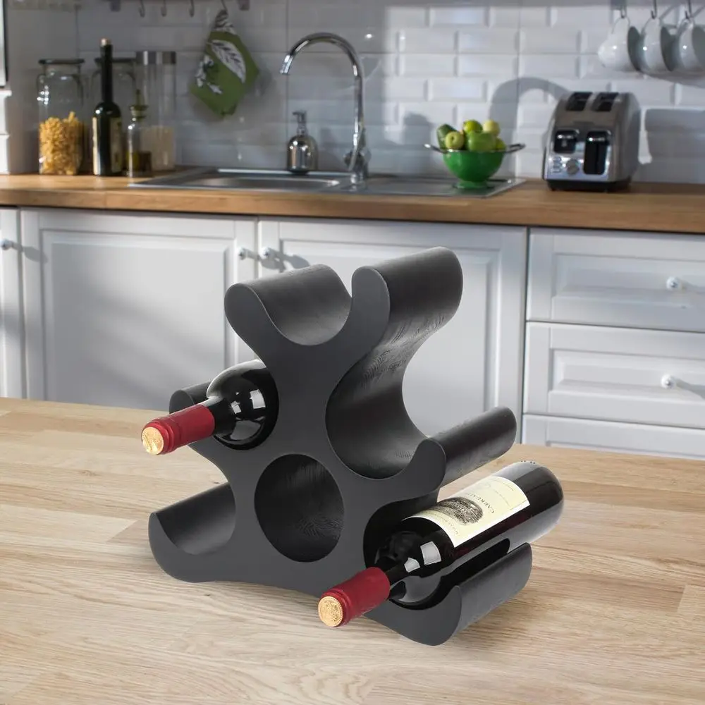 Freistehendes Weinregal aus Holz für 6 Flaschen – schwarzer Schrank, Speisekammer, Bar, Küchenaufbewahrung