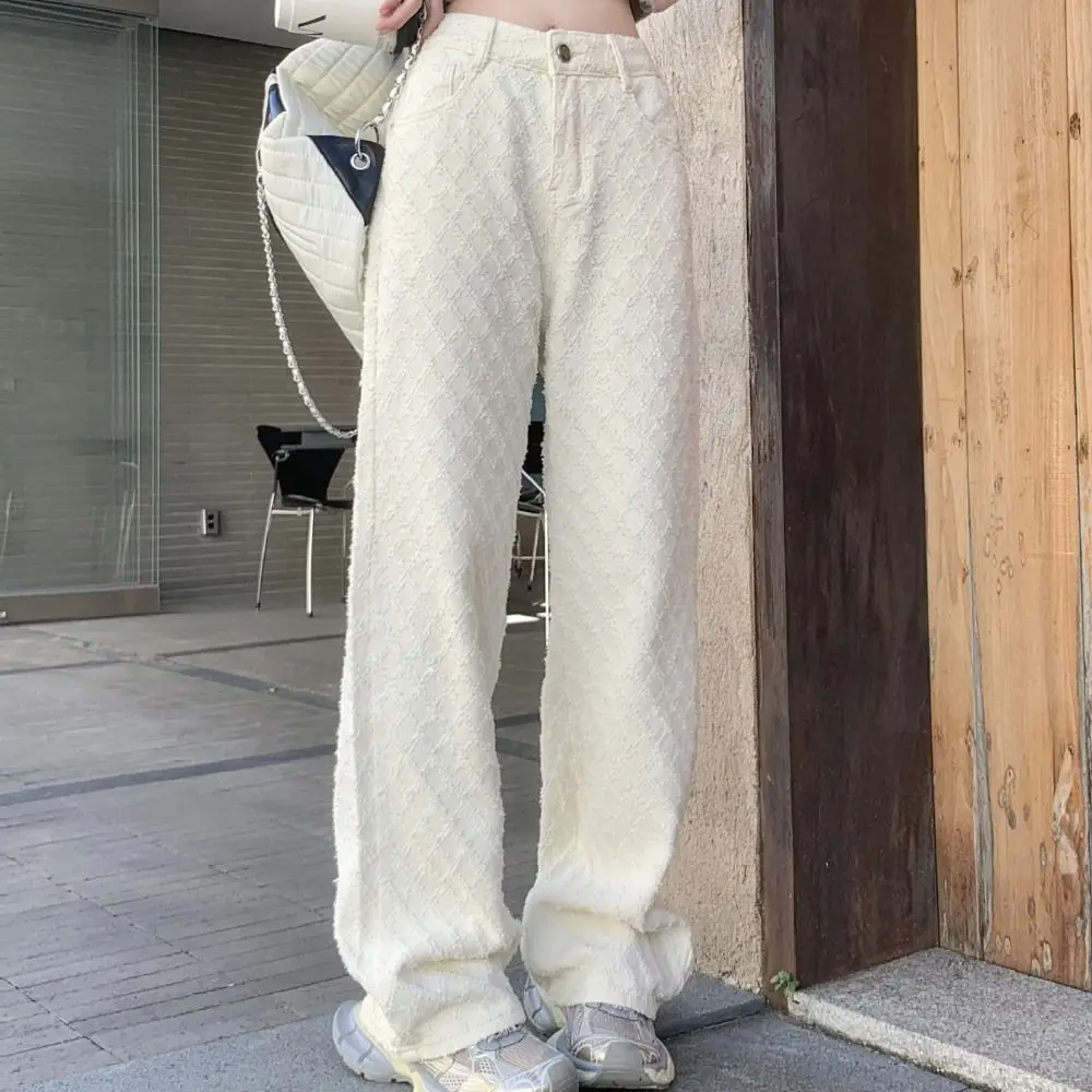 ソフトグリッドデニムジーンズ バギー 韓国風 カウボーイパンツ カジュアル ストレートレッグジーンズ レディース Y2K パーティー