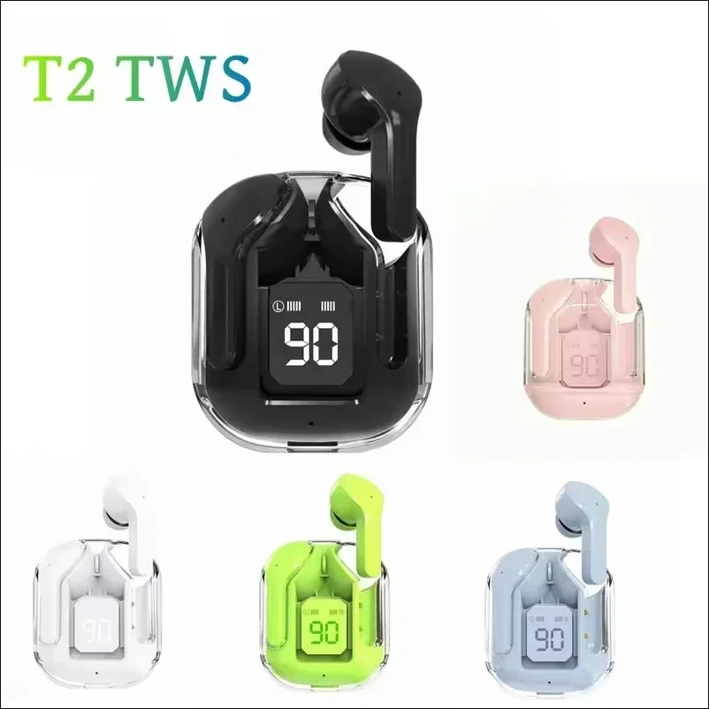 T2 Tws Wireless Bluetooth Headset Bluetooth Earbuds Transparent ENC Power Digital Display Stereo Sound Earphones for Smartphones