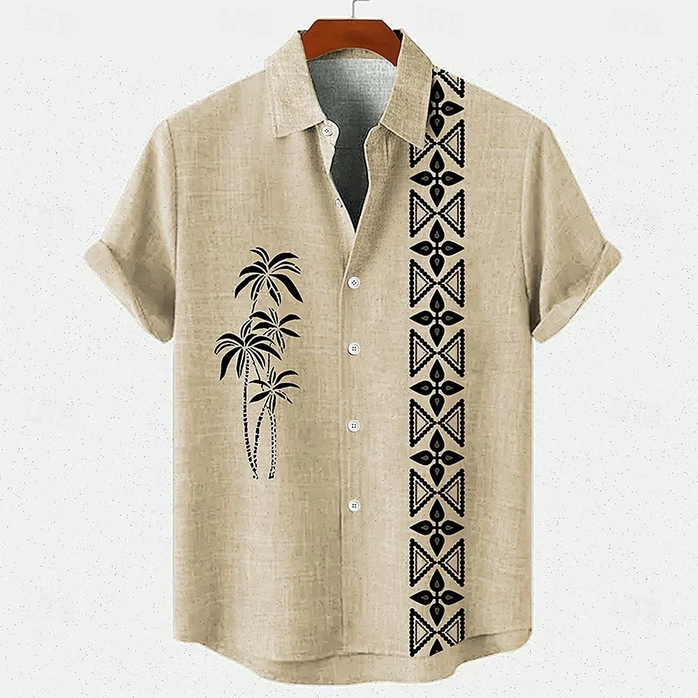 Summer fashion men\'s Hawaiian shirt short sleeve button coconut tree print casual beach aloha shirt plus size comfortable