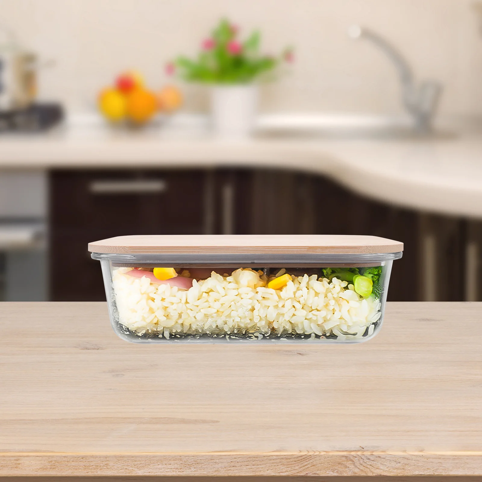 

Стеклянный контейнер для еды с бамбуковой крышкой, ланч-бокс, бытовой бенто-бокс, офисное хранилище для обеда, портативный для пикника