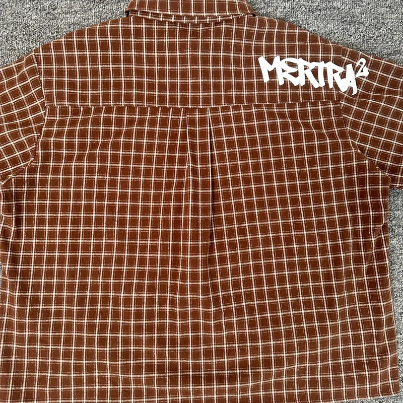 

Europe America Trend Brand Mertra Short-sleeved Shirts Unisex Daily Breathable Cotton Letter Patch Print Lapel Top MERTRA Shirts