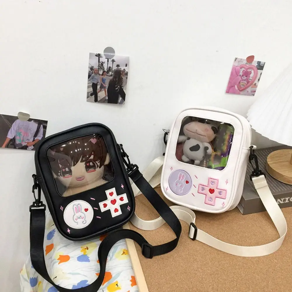 Fashion Cartoon Rabbit Messenger Bag PU Square Doll Outdoor Bag Waterproof Transparent Window Shoulder Bag Girls