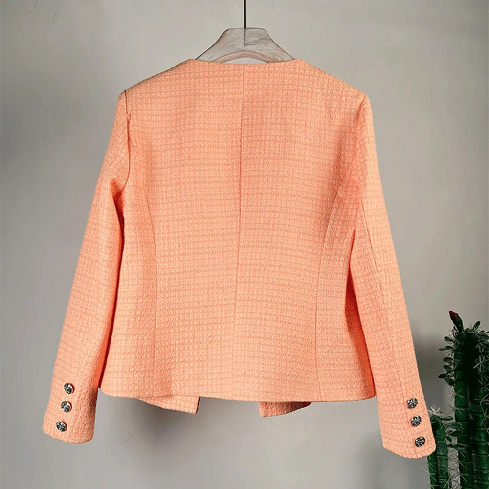 Luxury Office Ladies Top Women\'s Jacket 2023 Spring New Orange Tweed V-neck Elegant Short Slim Small Fragrant Korean Coat