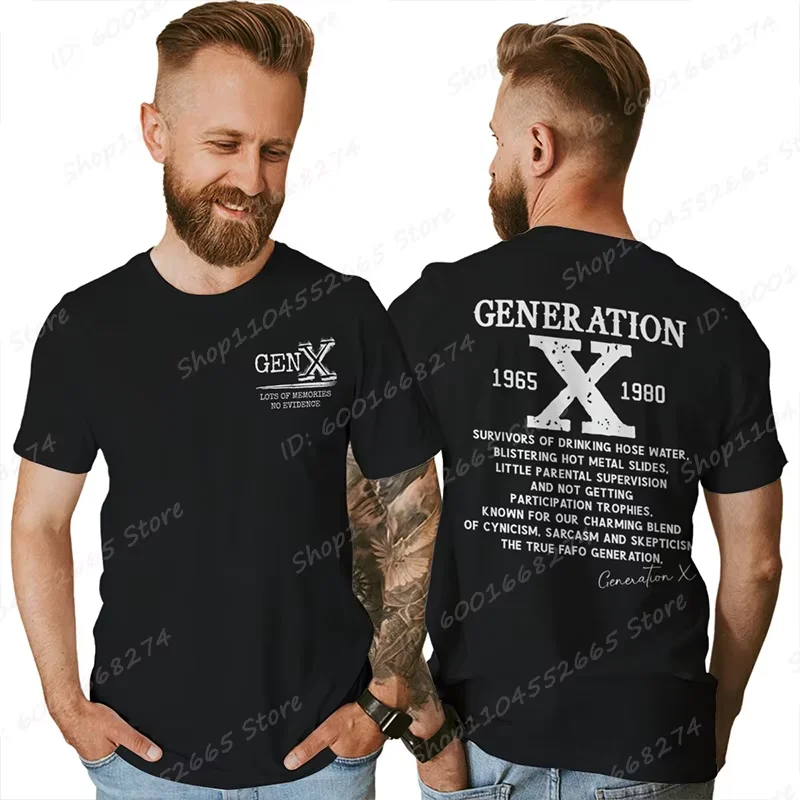 Gen X 1965-1980 Vintage Text Print T Shirt Men Women Front Back Double Sided Graphic Tee Short Sleeve Casual Street Top Shirt