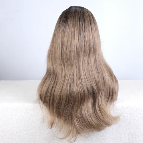 Imagen 2 del producto FASHION IDOL-pelucas frontales de encaje ondulado para mujer, pelo sintético con pelo de bebé, pelucas rectas marrones ombré, Cosplay, 24 pulgadas