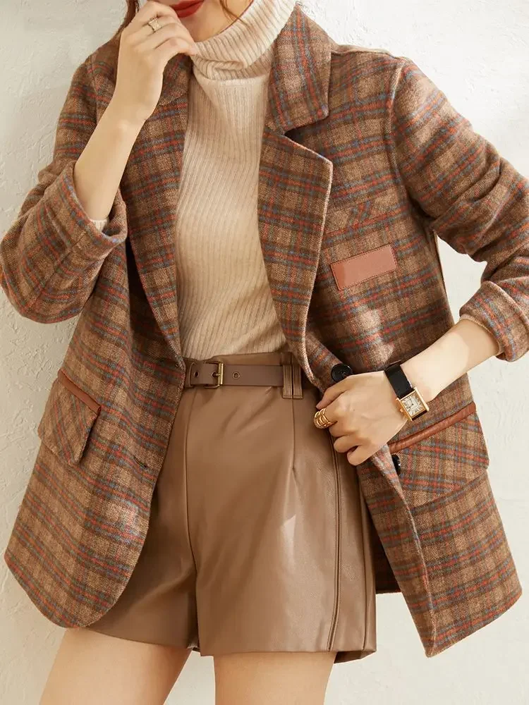 

Women's New Jacket Plaid Coat Suit Jacket Korean Version Loose Fit Women's High-end Imitation Cashmere