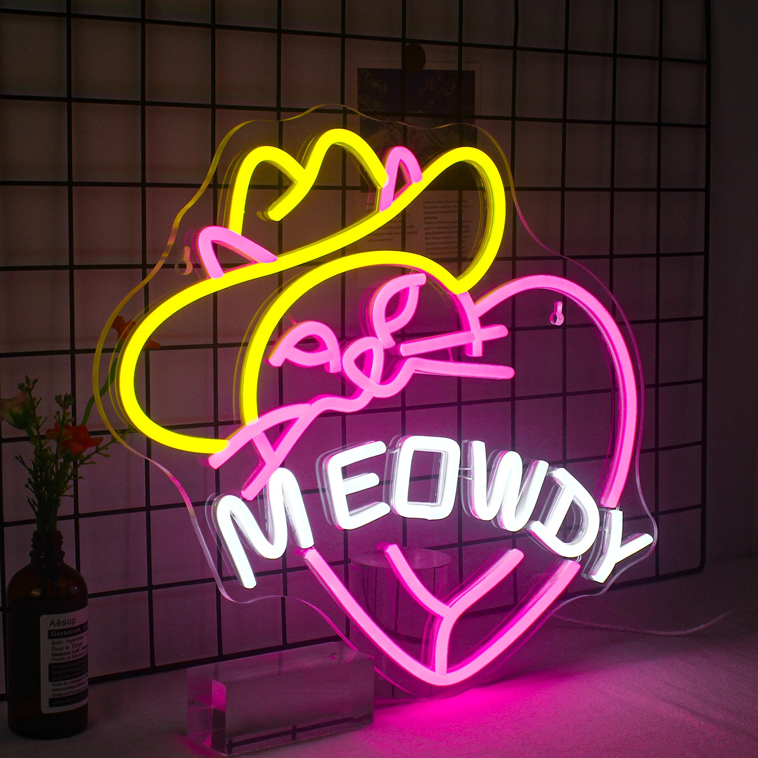 Imagem -02 - Oving Cat in Cowboy Hat Led Neon Lights Usb Powered Gato Bonito Sinal de Parede para Pet Shop Decor Decoração do Quarto das Crianças