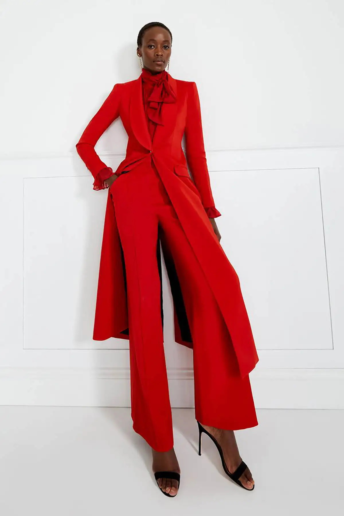 Conjunto de Chaqueta larga y pantalones para mujer, traje rojo ajustado, ropa Formal para invitados de fiesta de cumpleaños y graduación, hecho a medida, 2 piezas