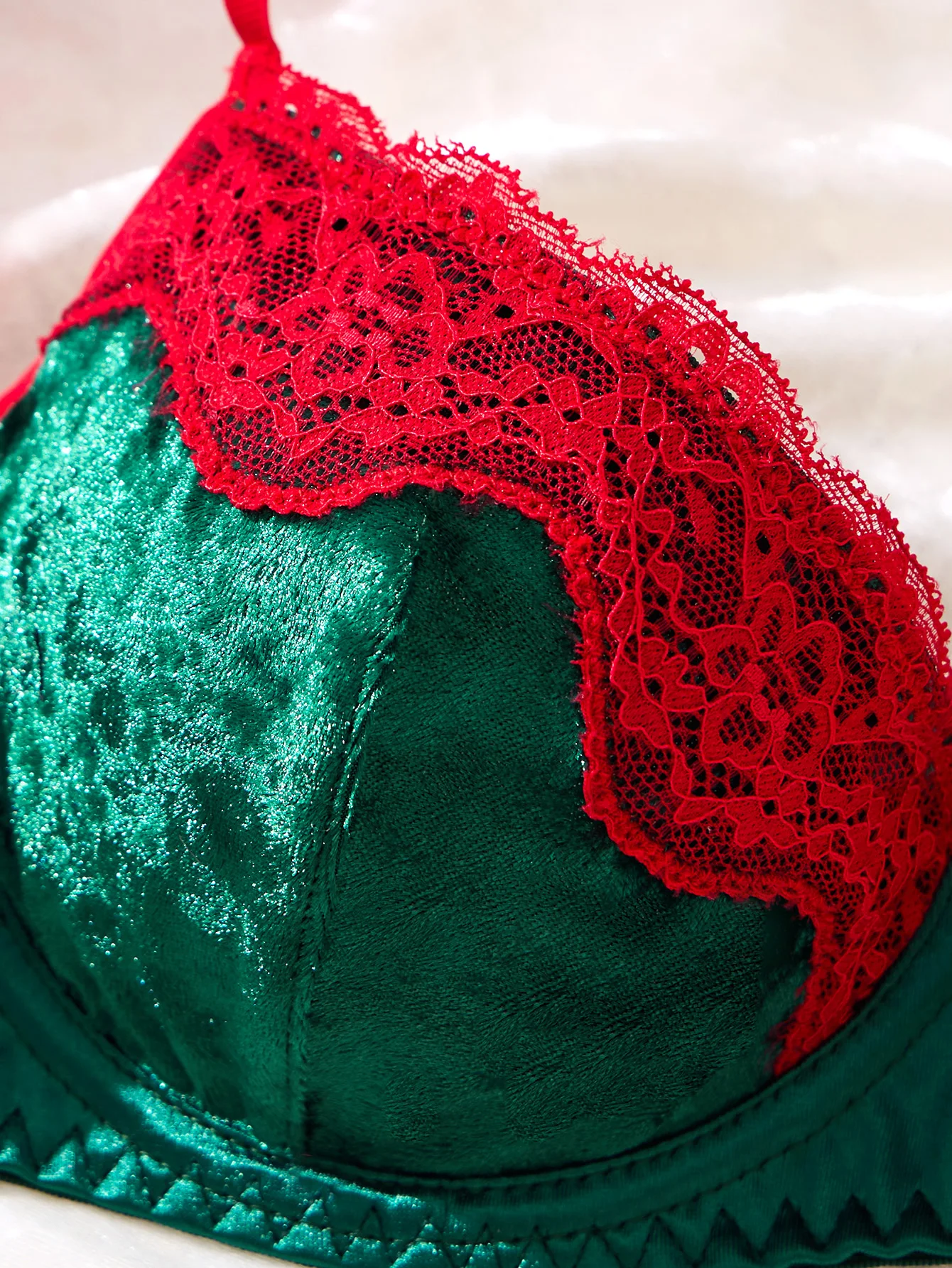 نمط عيد الميلاد المخصص، مجموعة ملابس داخلية مثيرة باللونين الأخضر والأحمر، تتميز بنمط ثونغ. حمالة صدر مثيرة لكرنفالات عيد الميلاد ZA825175 #3