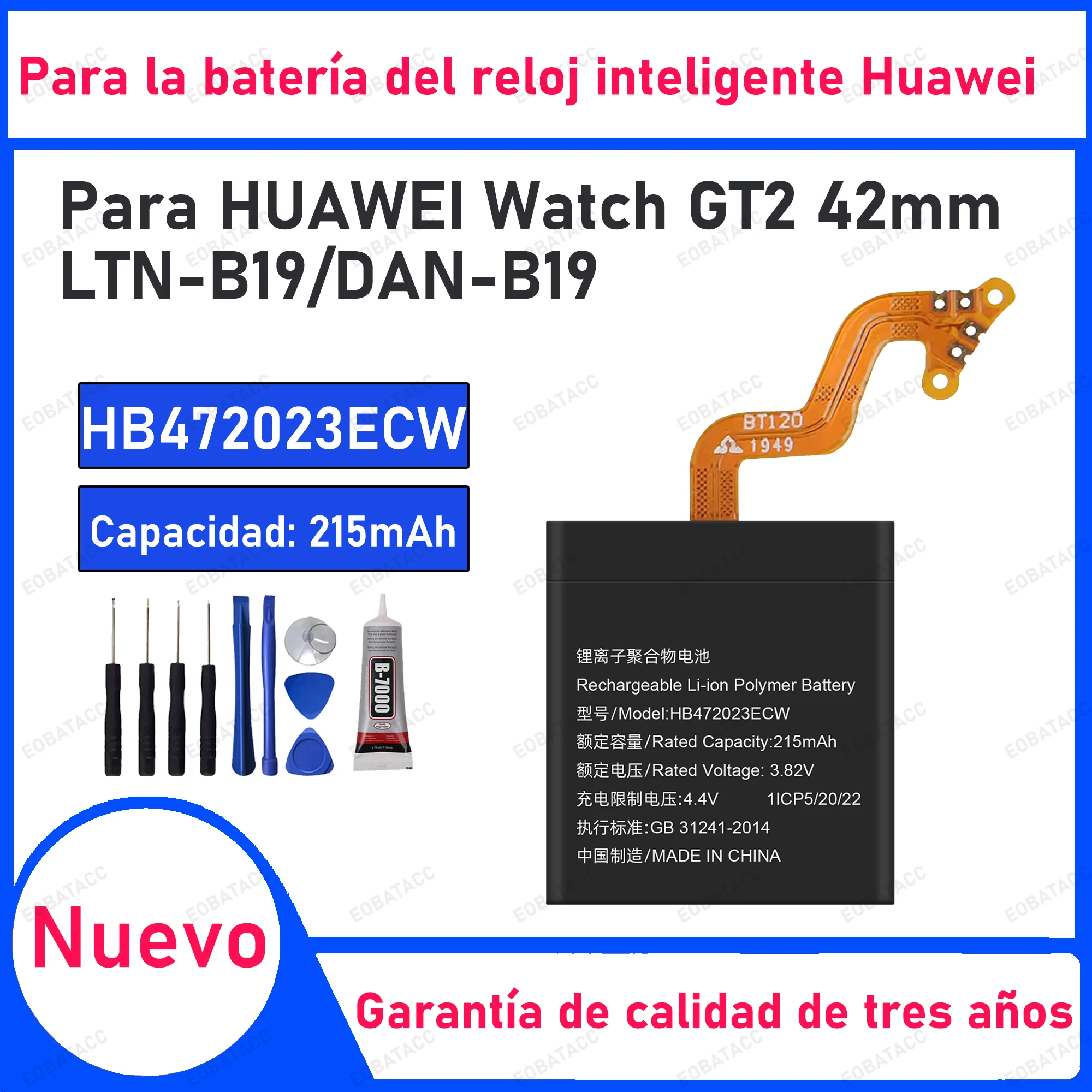 

215mAh 100% New HB472023ECW Battery For HUAWEI Watch GT2 42mm Replacement Bateria+Free Tools