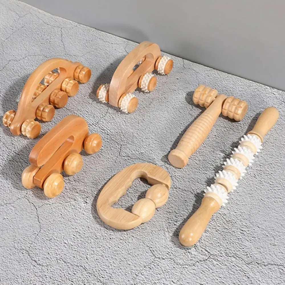 Household Wooden Massage Roller Handheld Hand Push Muscle Roller Sticks Full-body Anti-Cellulite Trigger Point Massager