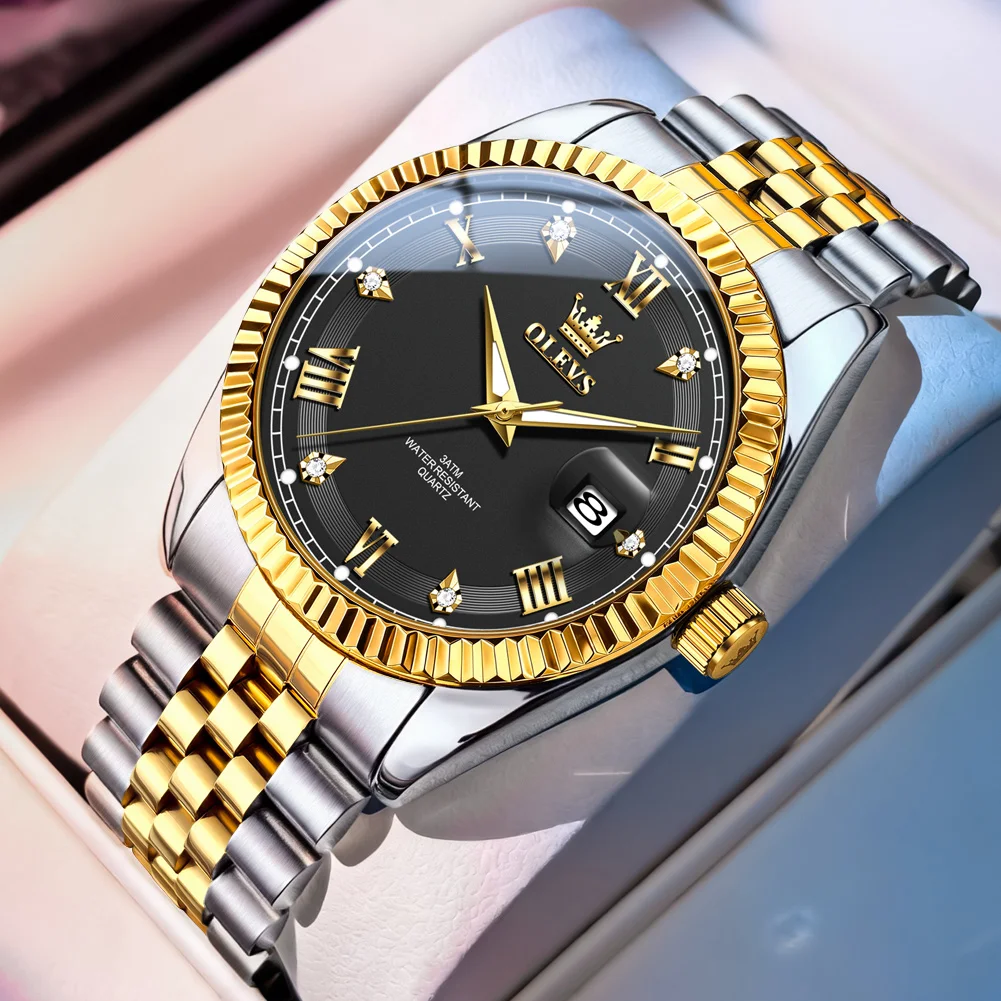 

Мужские наручные часы OLEVS 2026, роскошные, водонепроницаемые, с подсветкой, указателем даты, из нержавеющей стали, модные, кварцевые.