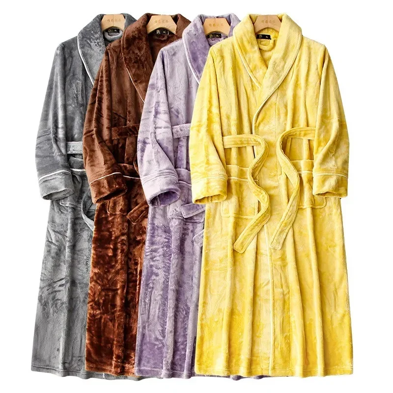 Extended Sleeping Robes for Men and Women Autumn/Winter 2024 Coral Velvet Men\'s Thickened Winter Couple Flannel Pajamas Bathrobe