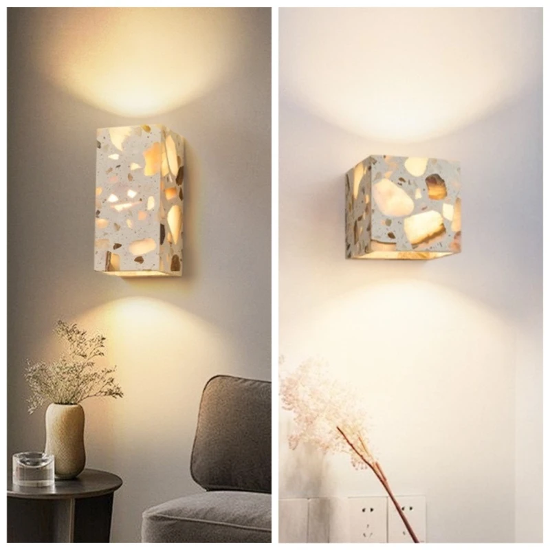 Retro Homestay Bedside Translucent Marble Terrazzo Wall Lamp Balcony Courtyard Villa Outdoor Lighting