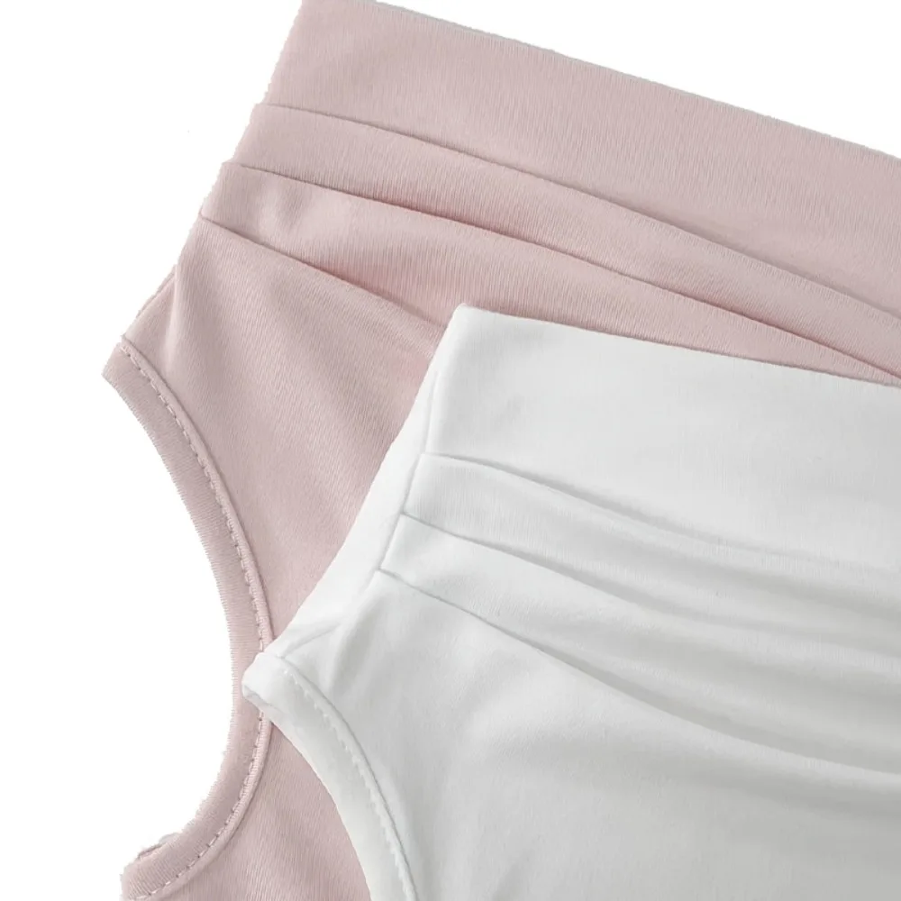 2-teiliges Set Plissee Asymmetrische Crop Top Frau T-shirts Trägerloses Top Weibliche Ärmellose Sexy Tops Frauen Tuch Mode Streetwear – Detail 5