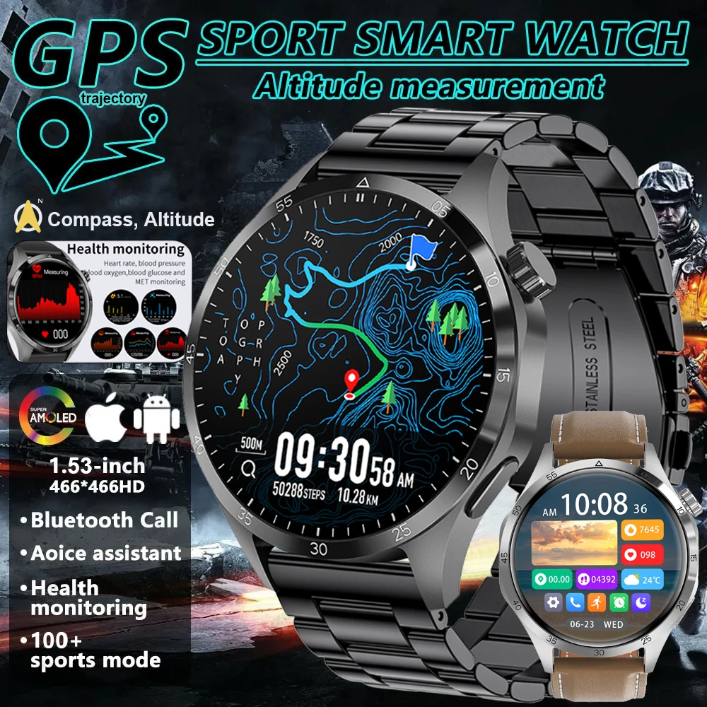 

Low Price Watch 4 Pro+ Smart Watch Men AMOLED Screen Compass GPS Motion trajectory NFC Heart Rate BT Calls Smartwatch Waterproof